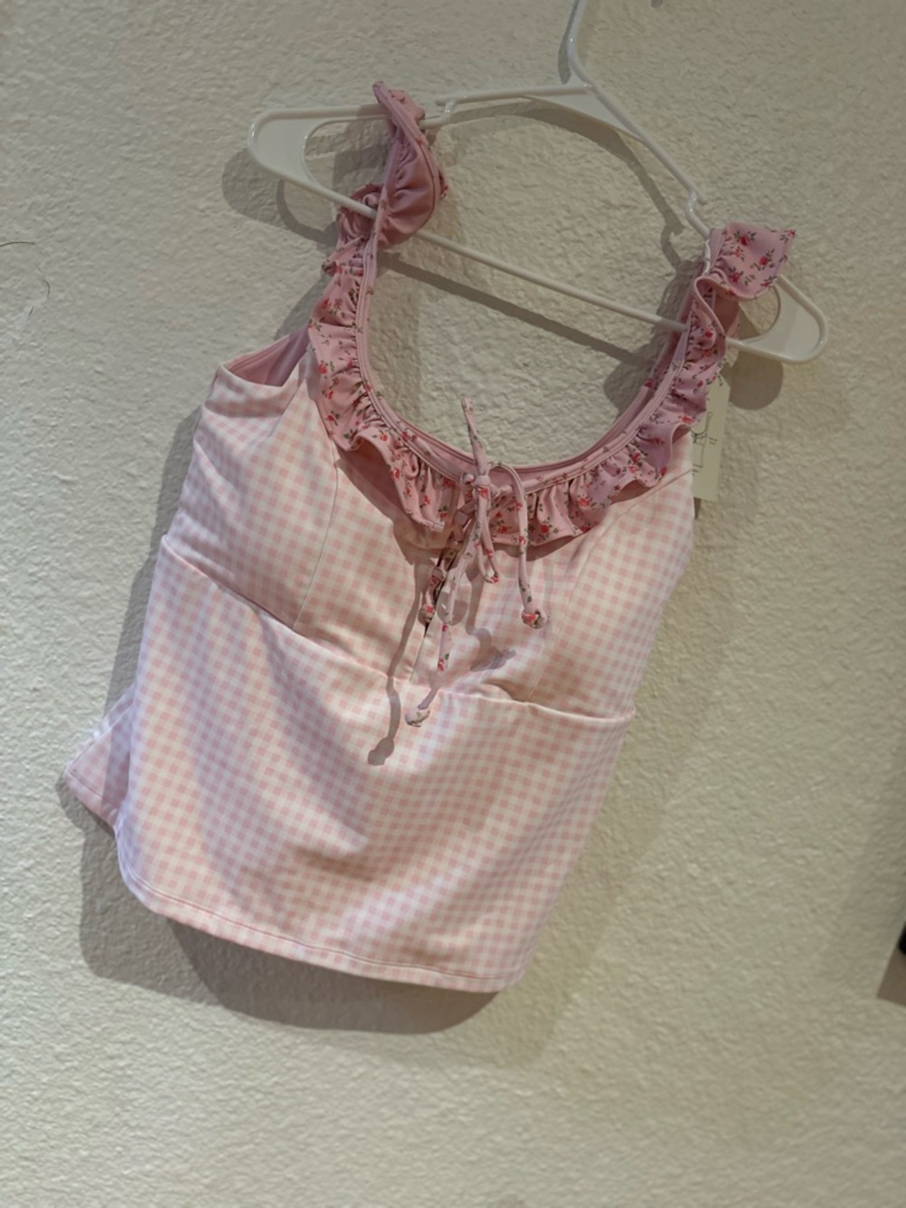 Pink Gingham Ruffle Tank Top - Picture 2 of 7
